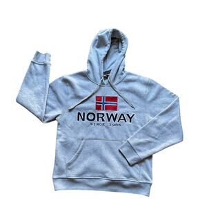 Vintage Norway Hoodie Gray Embroidered Flag Pullover Sweatshirt Size L NWT